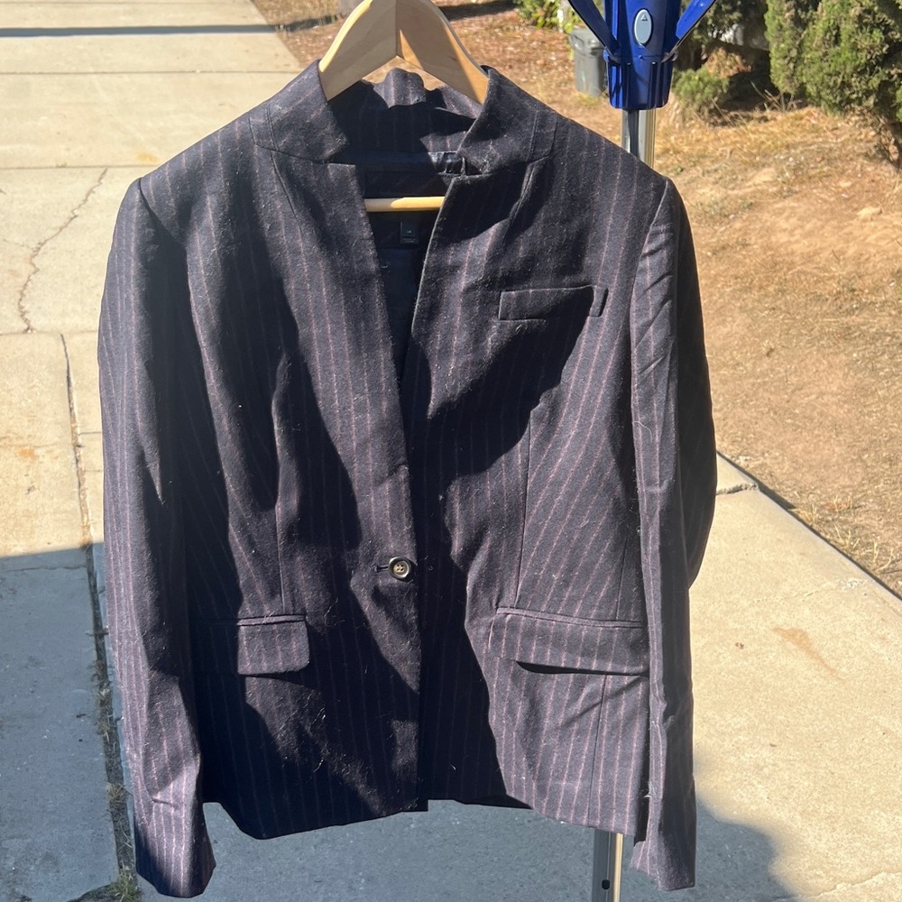 J. Crew Navy Pinstripe Collarless Blazer